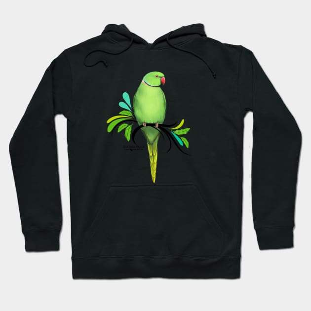 Green Indian Ringneck Parrot Hoodie by Sylvanmistart